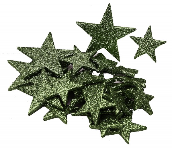 Sterne Glitter dunkelgrün flach (24 Stück)