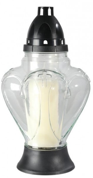 Grablicht Glas-H29cm weiss
