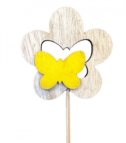 Beistecker Schmetterling+Blume Holz 7cm gelb á 25 St
