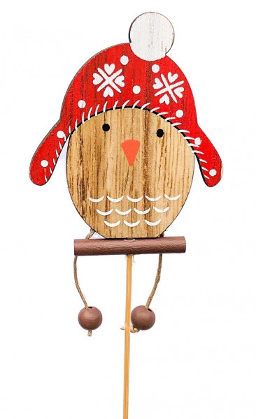 Beistecker Eule mit Mütze Holz 8,5cm (8 Stück)