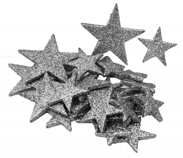 Sterne Glitter silber flach (24 Stück)