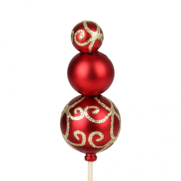 Beistecker x-mas Kugel Trio 9cm rot Stock 50cm (25 St)