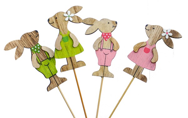 Beistecker Hasen 8cm pink/grün (12 Stück)